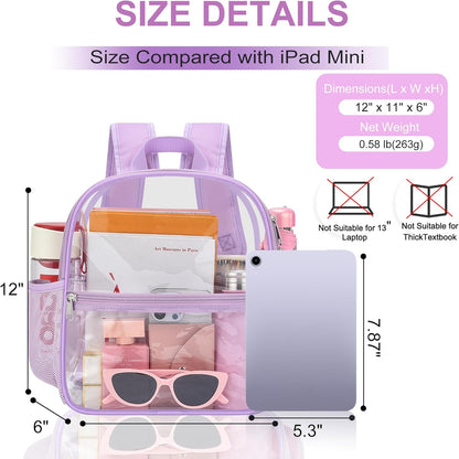 Oraben Small Clear Backpack for Stadium Events Stadium Backpack Waterproof 12x6x12 Clear Bag for Adult Concert Sport Work