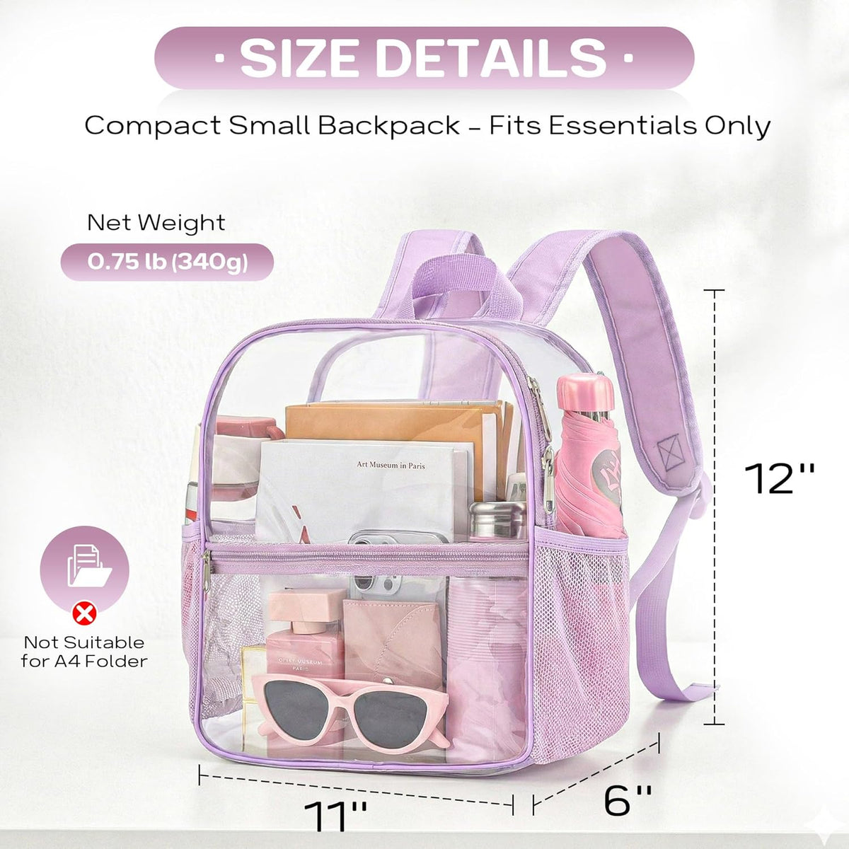 Oraben Small Clear Backpack for Stadium Events Stadium Backpack Waterproof 12x6x12 Clear Bag for Adult Concert Sport Work