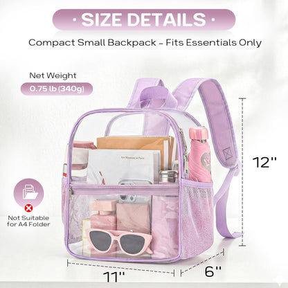 Oraben Small Clear Backpack for Stadium Events Stadium Backpack Waterproof 12x6x12 Clear Bag for Adult Concert Sport Work