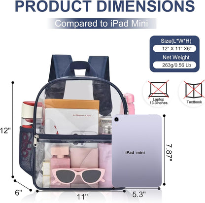 Oraben Small Clear Backpack for Stadium Events Stadium Backpack Waterproof 12x6x12 Clear Bag for Adult Concert Sport Work