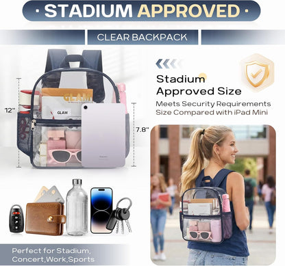 Oraben Small Clear Backpack for Stadium Events Stadium Backpack Waterproof 12x6x12 Clear Bag for Adult Concert Sport Work