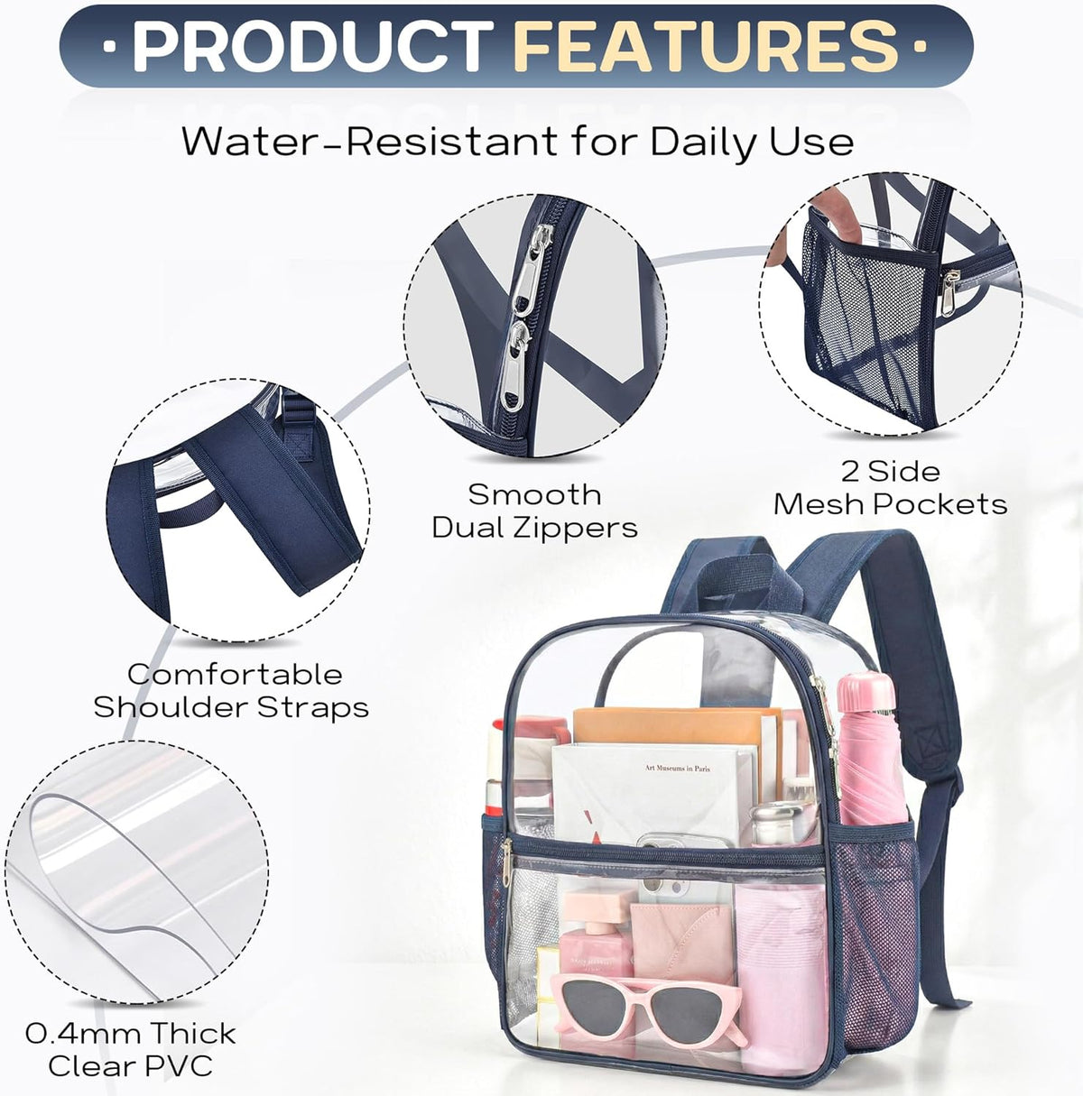 Oraben Small Clear Backpack for Stadium Events Stadium Backpack Waterproof 12x6x12 Clear Bag for Adult Concert Sport Work