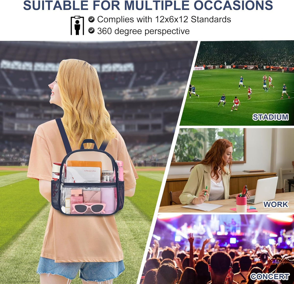 Oraben Small Clear Backpack for Stadium Events Stadium Backpack Waterproof 12x6x12 Clear Bag for Adult Concert Sport Work