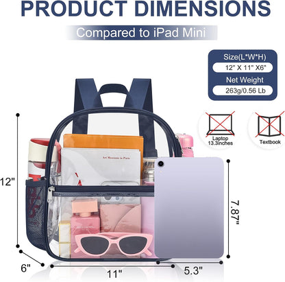 Oraben Small Clear Backpack for Stadium Events Stadium Backpack Waterproof 12x6x12 Clear Bag for Adult Concert Sport Work