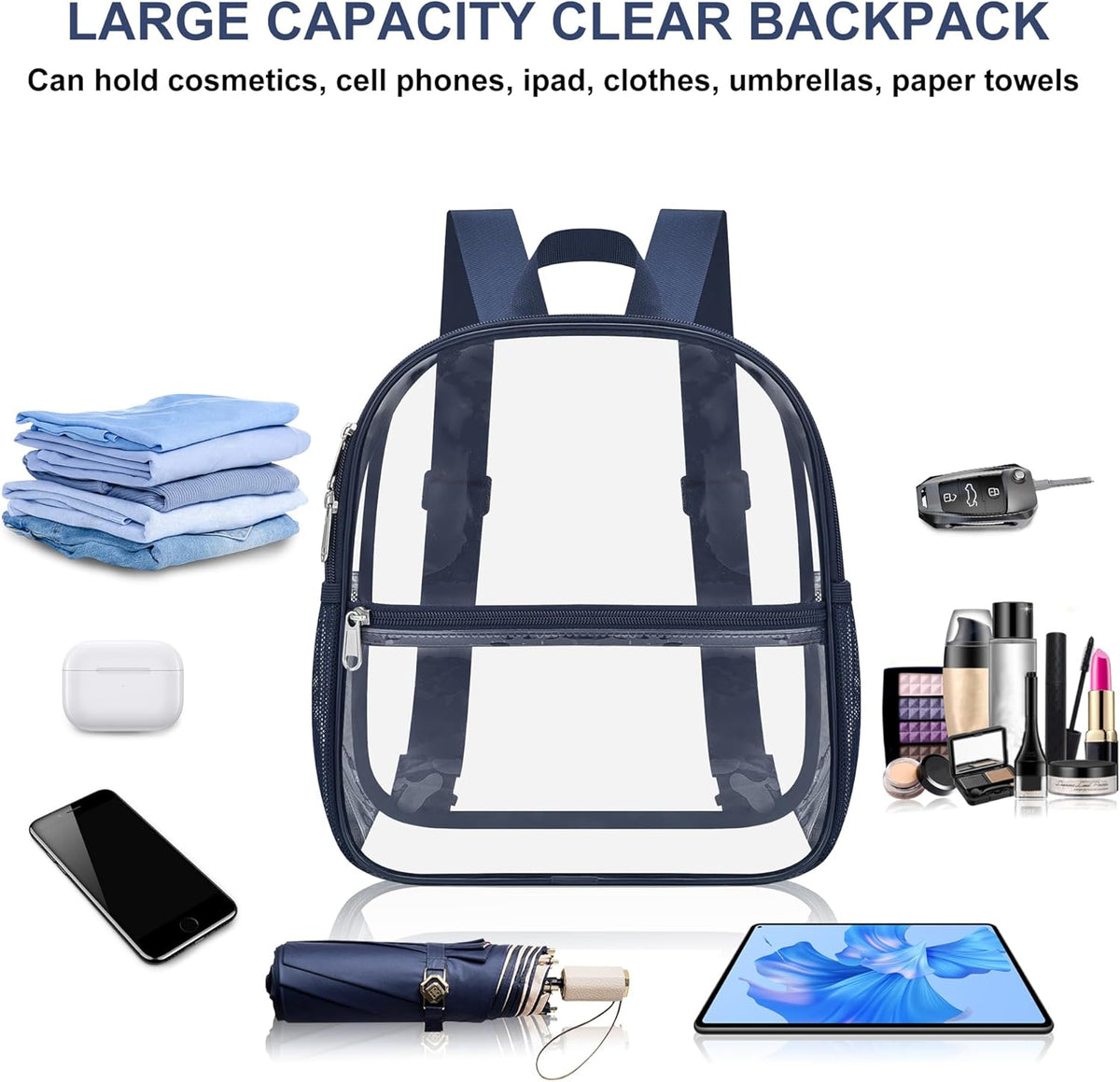 Oraben Small Clear Backpack for Stadium Events Stadium Backpack Waterproof 12x6x12 Clear Bag for Adult Concert Sport Work