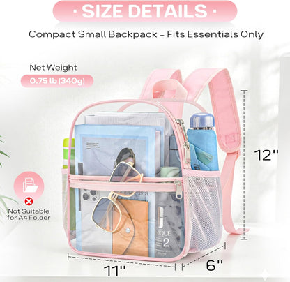 Oraben Small Clear Backpack for Stadium Events Stadium Backpack Waterproof 12x6x12 Clear Bag for Adult Concert Sport Work