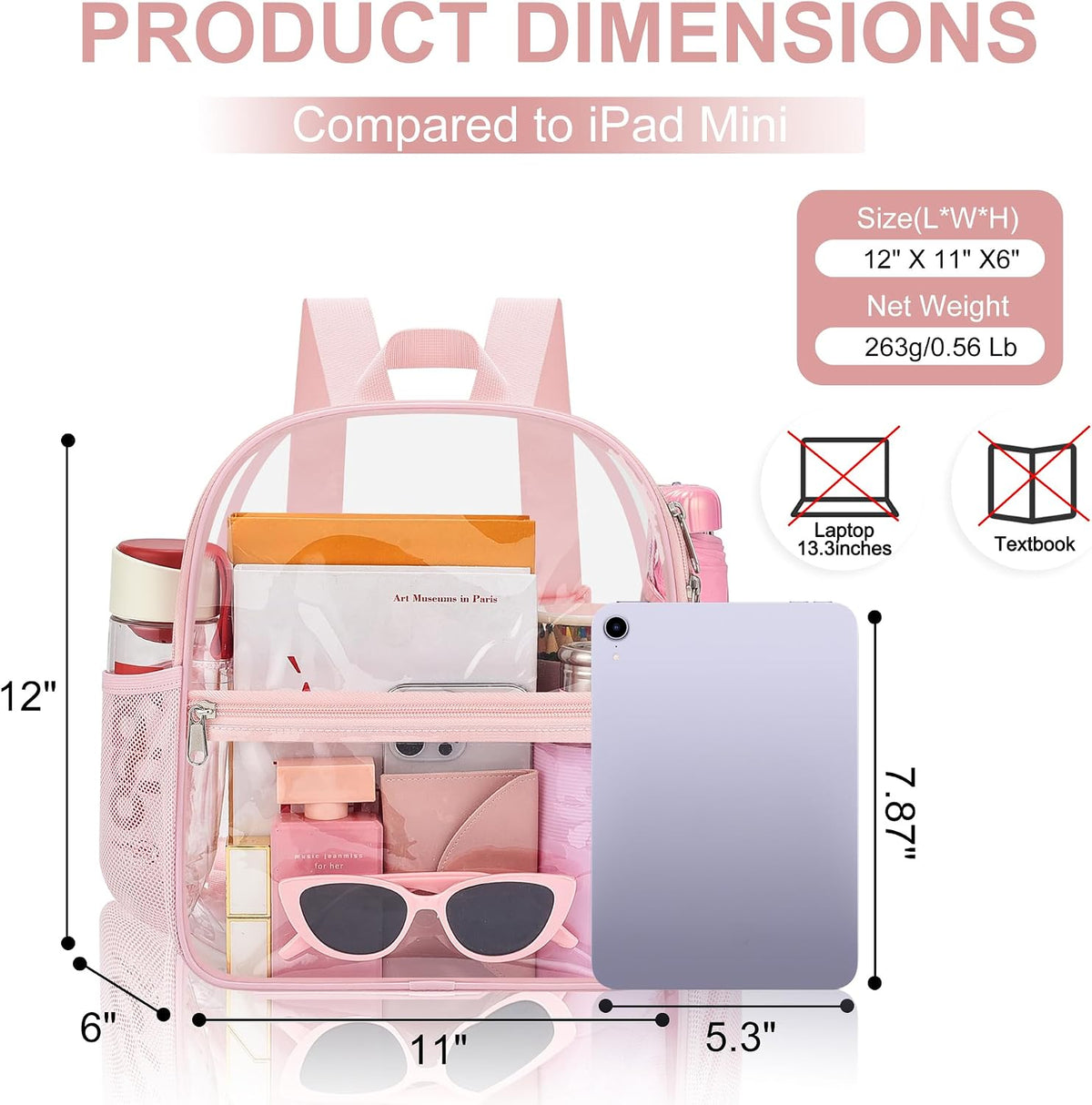 Oraben Small Clear Backpack for Stadium Events Stadium Backpack Waterproof 12x6x12 Clear Bag for Adult Concert Sport Work