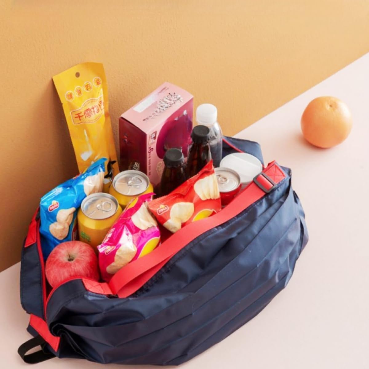 Reusable Shopping Bag Foldable Grocery Storage Tote Bags Oxford Cloth Portable Duffle Washable Zipper Storage Pouch