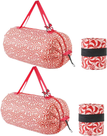Reusable Shopping Bag Foldable Grocery Storage Tote Bags Oxford Cloth Portable Duffle Washable Zipper Storage Pouch