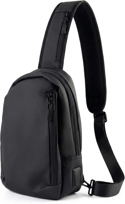 Sling Chest Backpack with USB Charging Port, Crossbody Bag for Men & Women, Waterproof Daypack for Travel, Hiking, Outdoor, Sports, Cycling, Daily Use, Black