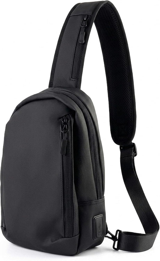 Sling Chest Backpack with USB Charging Port, Crossbody Bag for Men & Women, Waterproof Daypack for Travel, Hiking, Outdoor, Sports, Cycling, Daily Use, Black