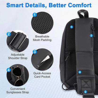 Sling Chest Backpack with USB Charging Port, Crossbody Bag for Men & Women, Waterproof Daypack for Travel, Hiking, Outdoor, Sports, Cycling, Daily Use, Black