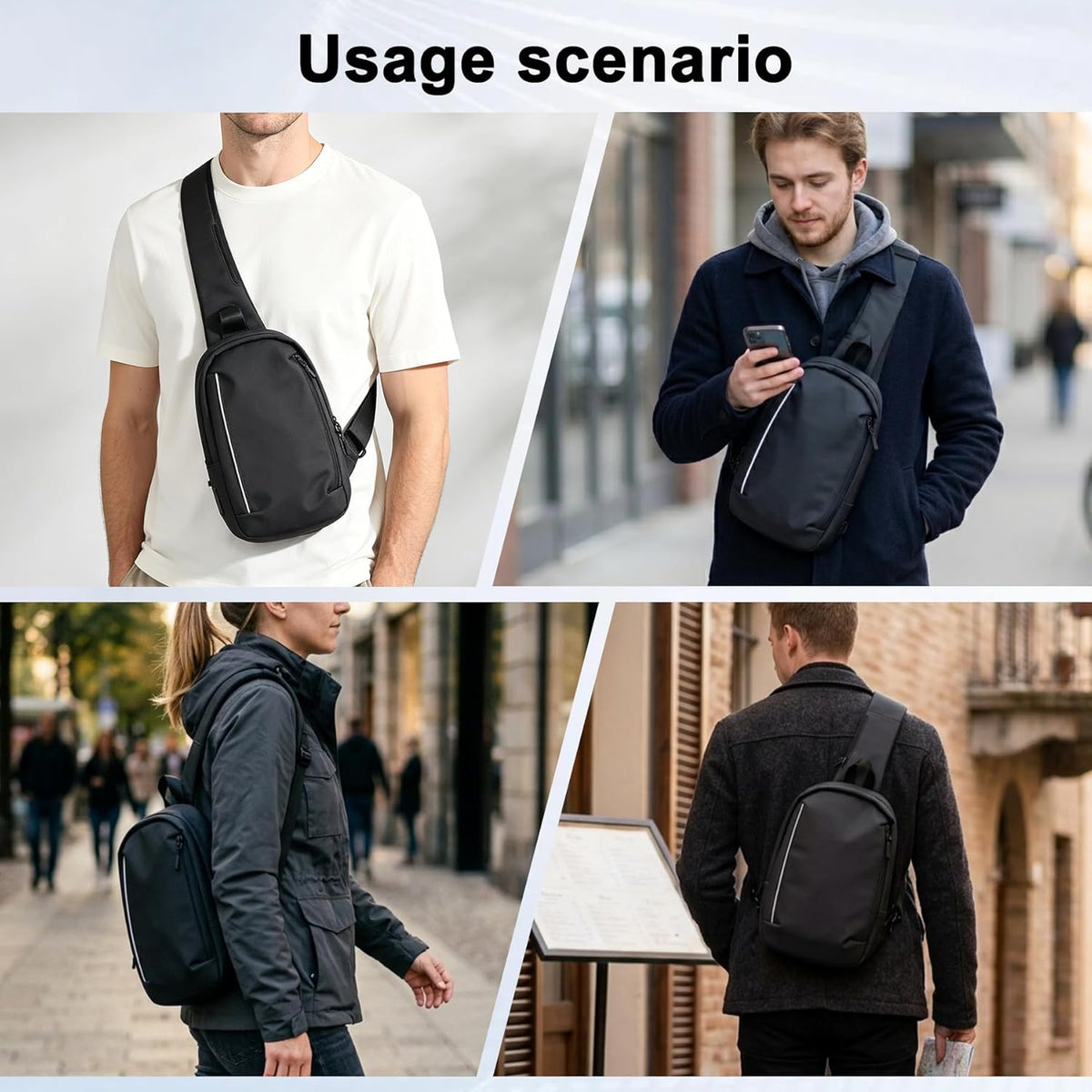 Sling Chest Backpack with USB Charging Port, Crossbody Bag for Men & Women, Waterproof Daypack for Travel, Hiking, Outdoor, Sports, Cycling, Daily Use, Black