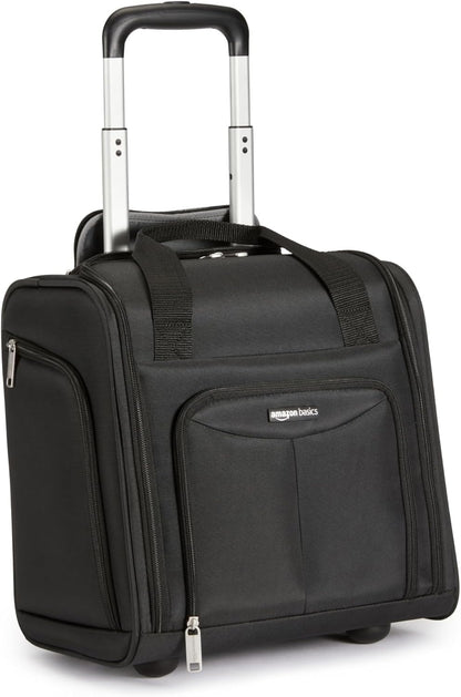 Underseat Carry-On Luggage with Wheels and Handle, 14" Rolling Travel Bag, Fits Under the Seat, Black