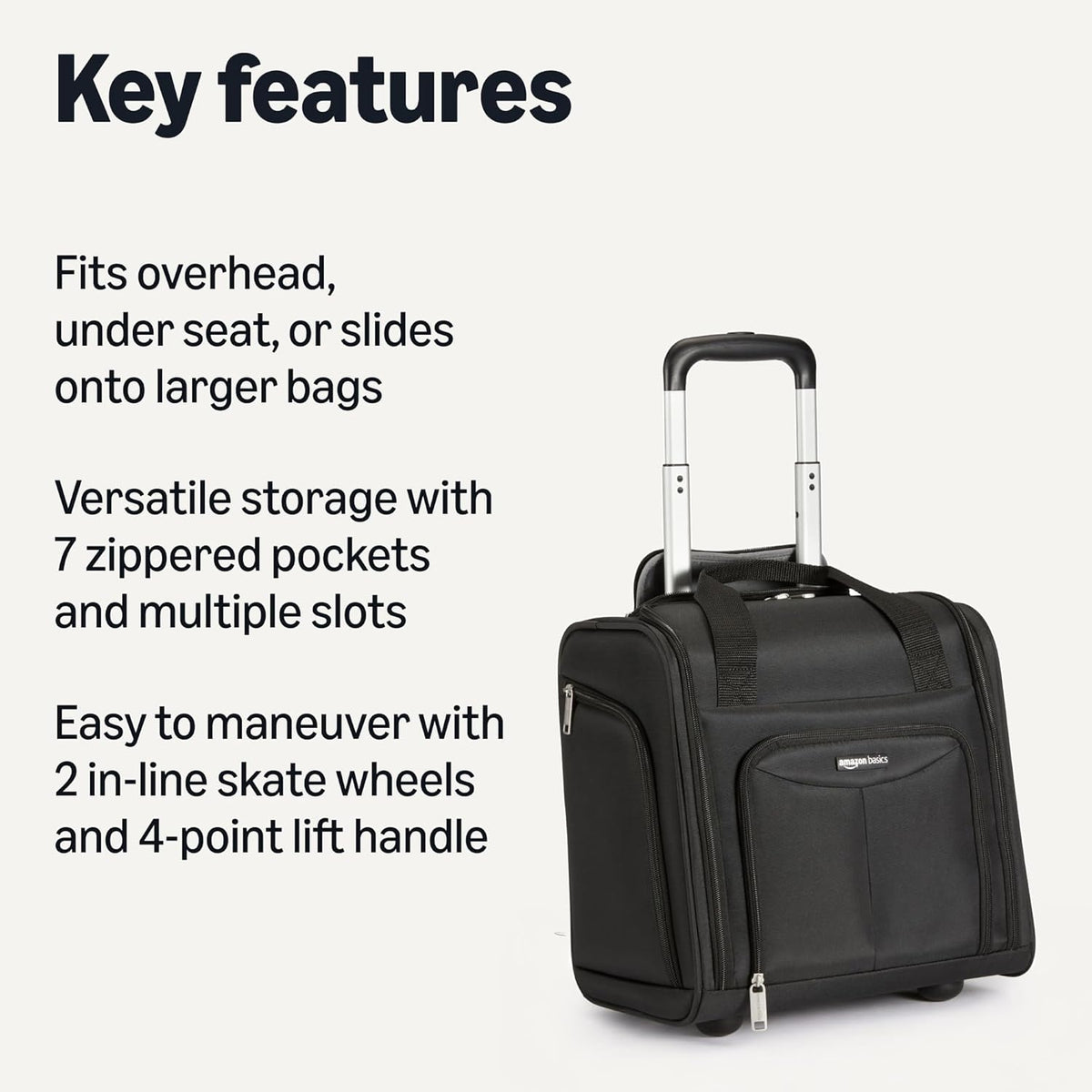 Underseat Carry-On Luggage with Wheels and Handle, 14" Rolling Travel Bag, Fits Under the Seat, Black