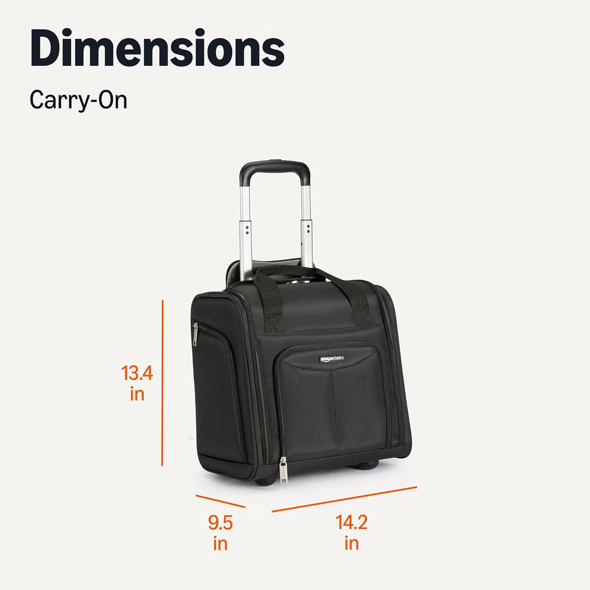 Underseat Carry-On Luggage with Wheels and Handle, 14" Rolling Travel Bag, Fits Under the Seat, Black