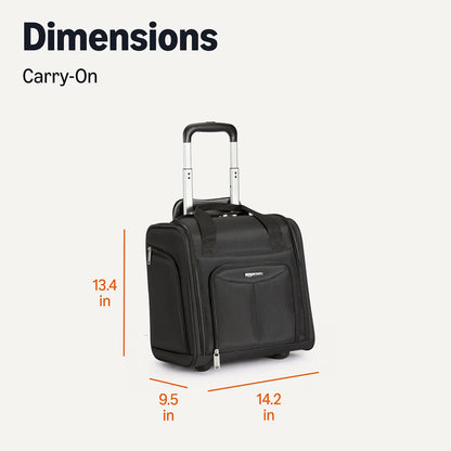 Underseat Carry-On Luggage with Wheels and Handle, 14" Rolling Travel Bag, Fits Under the Seat, Black