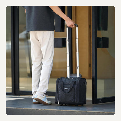 Underseat Carry-On Luggage with Wheels and Handle, 14" Rolling Travel Bag, Fits Under the Seat, Black