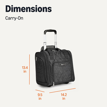 Underseat Carry-On Luggage with Wheels and Handle, 14" Rolling Travel Bag, Fits Under the Seat, Black