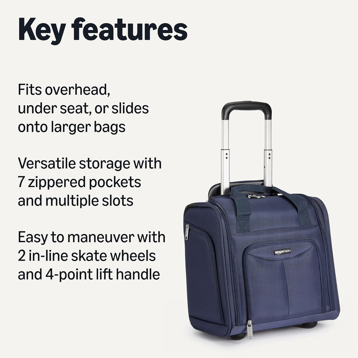 Underseat Carry-On Luggage with Wheels and Handle, 14" Rolling Travel Bag, Fits Under the Seat, Black