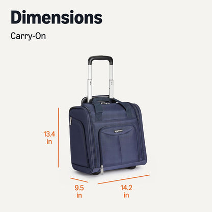 Underseat Carry-On Luggage with Wheels and Handle, 14" Rolling Travel Bag, Fits Under the Seat, Black