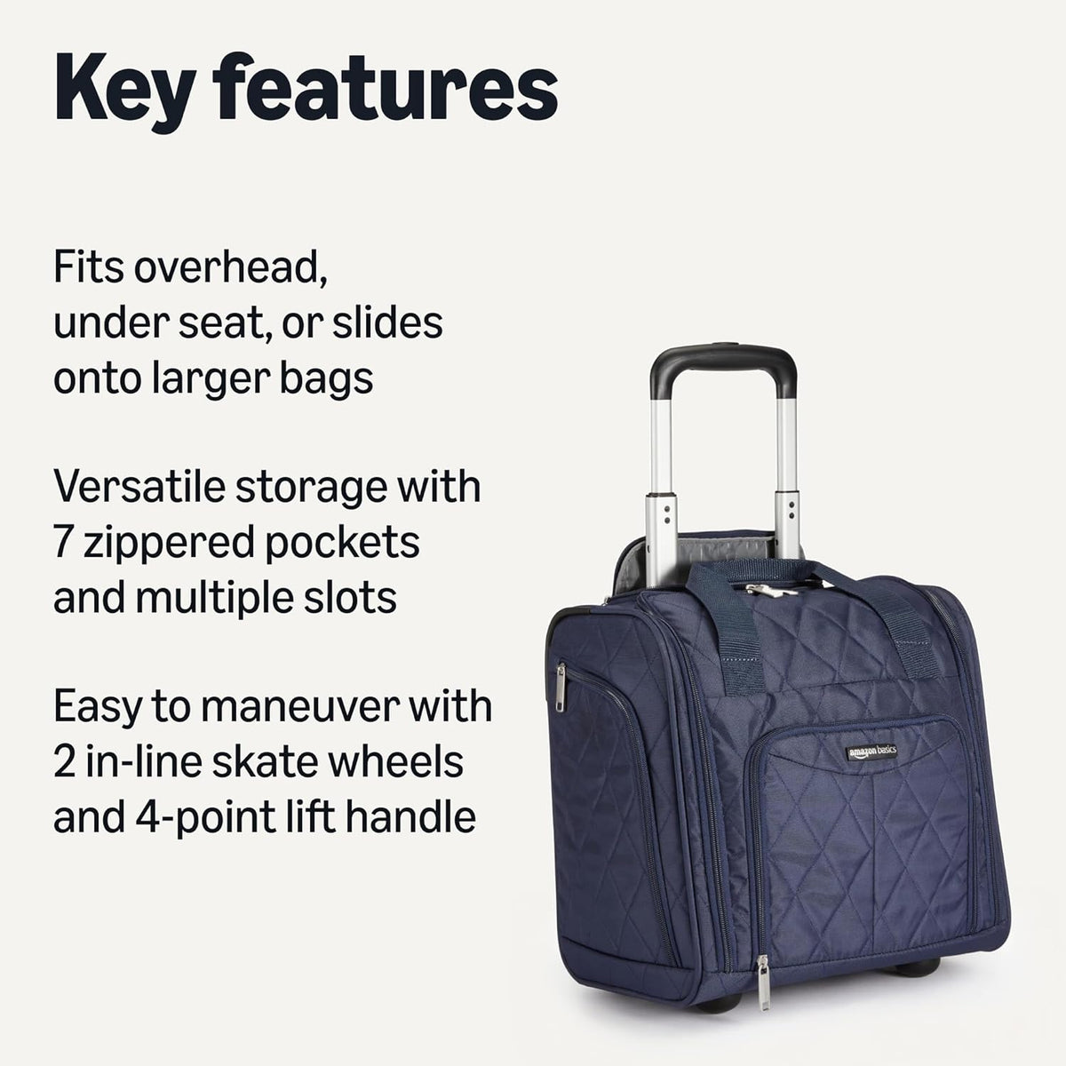 Underseat Carry-On Luggage with Wheels and Handle, 14" Rolling Travel Bag, Fits Under the Seat, Black