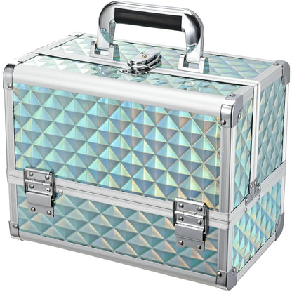 3-Tray Makeup Case with Mirror & Brush Holder, 11.6" Shine Black | Travel-ready makeup train case with lots of storage capacity. Home makeup box organizer holds cosmetics neatly and clean.
