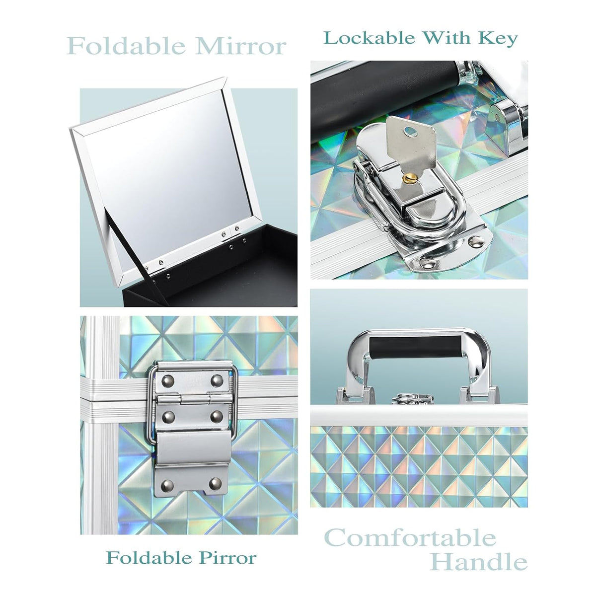 3-Tray Makeup Case with Mirror & Brush Holder, 11.6" Shine Black | Travel-ready makeup train case with lots of storage capacity. Home makeup box organizer holds cosmetics neatly and clean.