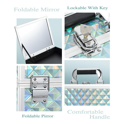 3-Tray Makeup Case with Mirror & Brush Holder, 11.6" Shine Black | Travel-ready makeup train case with lots of storage capacity. Home makeup box organizer holds cosmetics neatly and clean.