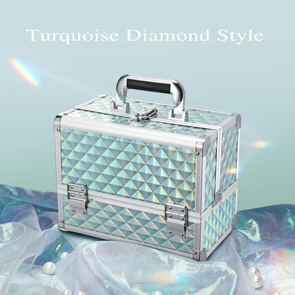 3-Tray Makeup Case with Mirror & Brush Holder, 11.6" Shine Black | Travel-ready makeup train case with lots of storage capacity. Home makeup box organizer holds cosmetics neatly and clean.