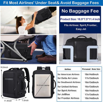 Travel Backpack for Men,Airplane Approved Carry On Backpack Suitcase with Shoe Pouch, Luggage Bag TSA 15.6inch Laptop Mochila Flight Approved Personal Item Travel Bag Bookbag Travel Essentials,Black