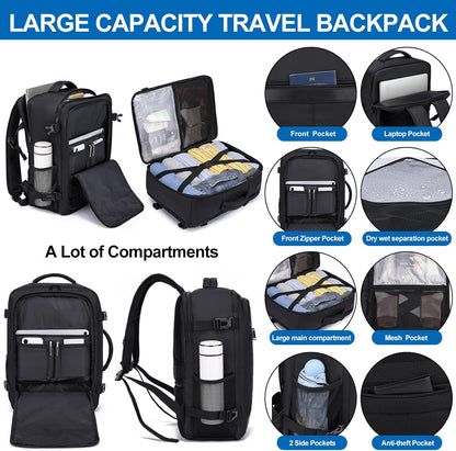 Travel Backpack for Men,Airplane Approved Carry On Backpack Suitcase with Shoe Pouch, Luggage Bag TSA 15.6inch Laptop Mochila Flight Approved Personal Item Travel Bag Bookbag Travel Essentials,Black