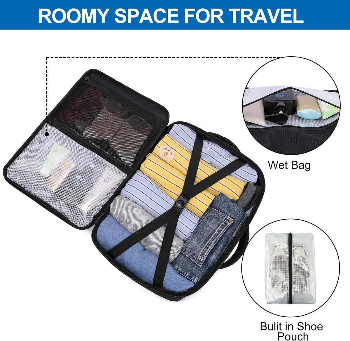 Travel Backpack for Men,Airplane Approved Carry On Backpack Suitcase with Shoe Pouch, Luggage Bag TSA 15.6inch Laptop Mochila Flight Approved Personal Item Travel Bag Bookbag Travel Essentials,Black