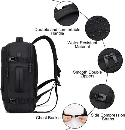 Travel Backpack for Men,Airplane Approved Carry On Backpack Suitcase with Shoe Pouch, Luggage Bag TSA 15.6inch Laptop Mochila Flight Approved Personal Item Travel Bag Bookbag Travel Essentials,Black