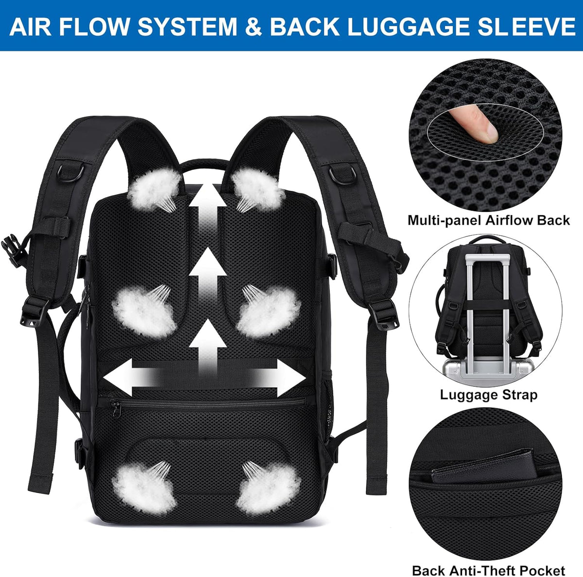 Travel Backpack for Men,Airplane Approved Carry On Backpack Suitcase with Shoe Pouch, Luggage Bag TSA 15.6inch Laptop Mochila Flight Approved Personal Item Travel Bag Bookbag Travel Essentials,Black