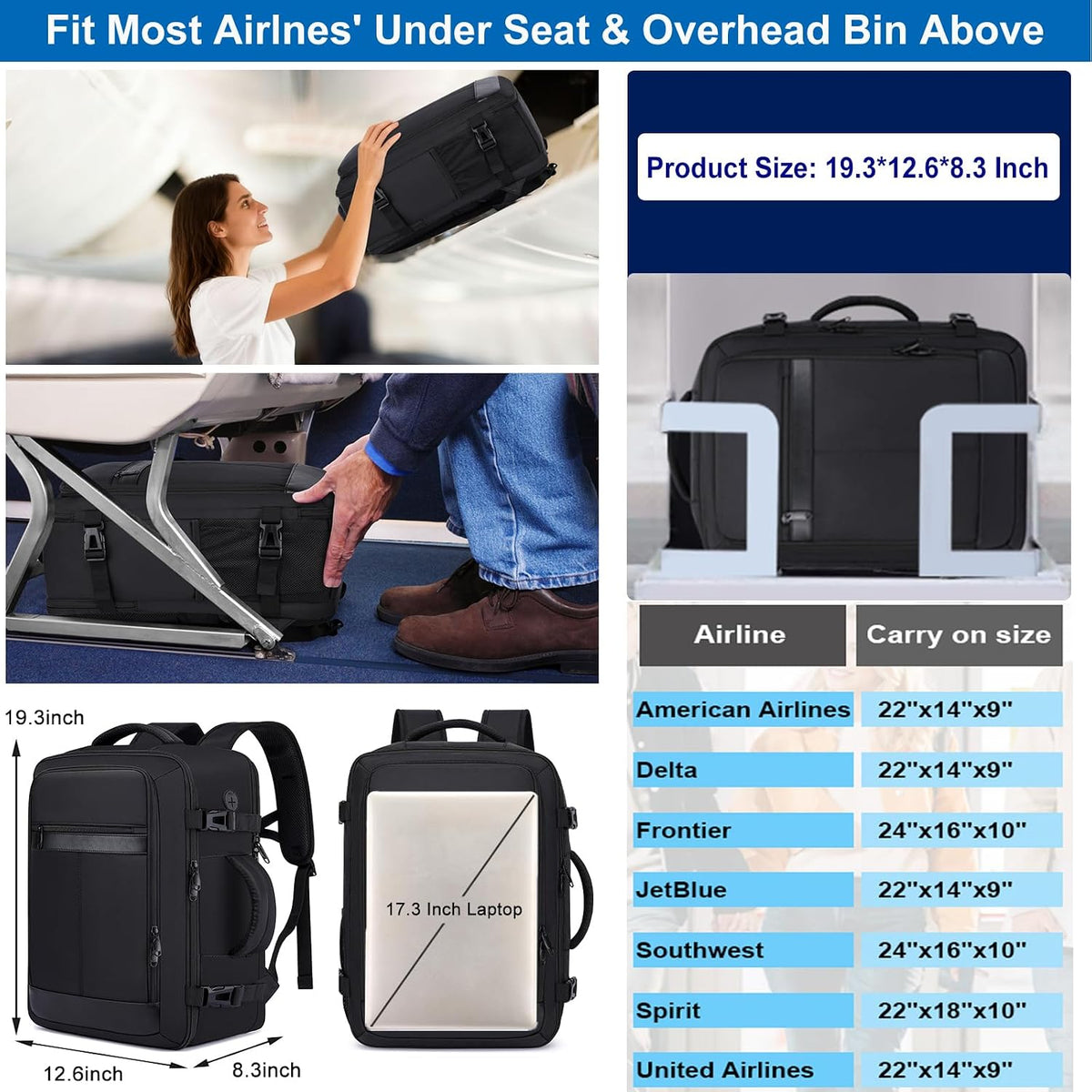 Travel Backpack for Men,Airplane Approved Carry On Backpack Suitcase with Shoe Pouch, Luggage Bag TSA 15.6inch Laptop Mochila Flight Approved Personal Item Travel Bag Bookbag Travel Essentials,Black