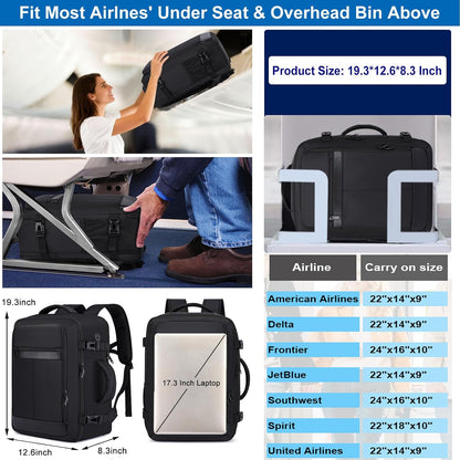 Travel Backpack for Men,Airplane Approved Carry On Backpack Suitcase with Shoe Pouch, Luggage Bag TSA 15.6inch Laptop Mochila Flight Approved Personal Item Travel Bag Bookbag Travel Essentials,Black
