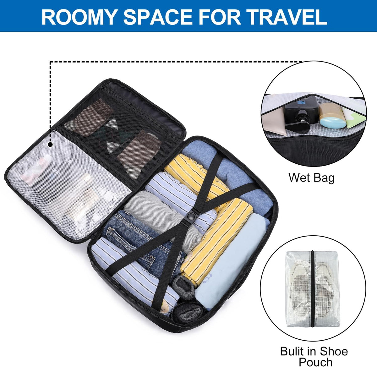 Travel Backpack for Men,Airplane Approved Carry On Backpack Suitcase with Shoe Pouch, Luggage Bag TSA 15.6inch Laptop Mochila Flight Approved Personal Item Travel Bag Bookbag Travel Essentials,Black