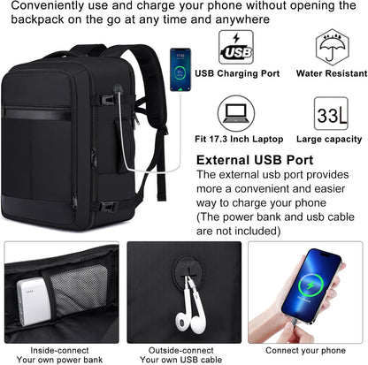 Travel Backpack for Men,Airplane Approved Carry On Backpack Suitcase with Shoe Pouch, Luggage Bag TSA 15.6inch Laptop Mochila Flight Approved Personal Item Travel Bag Bookbag Travel Essentials,Black