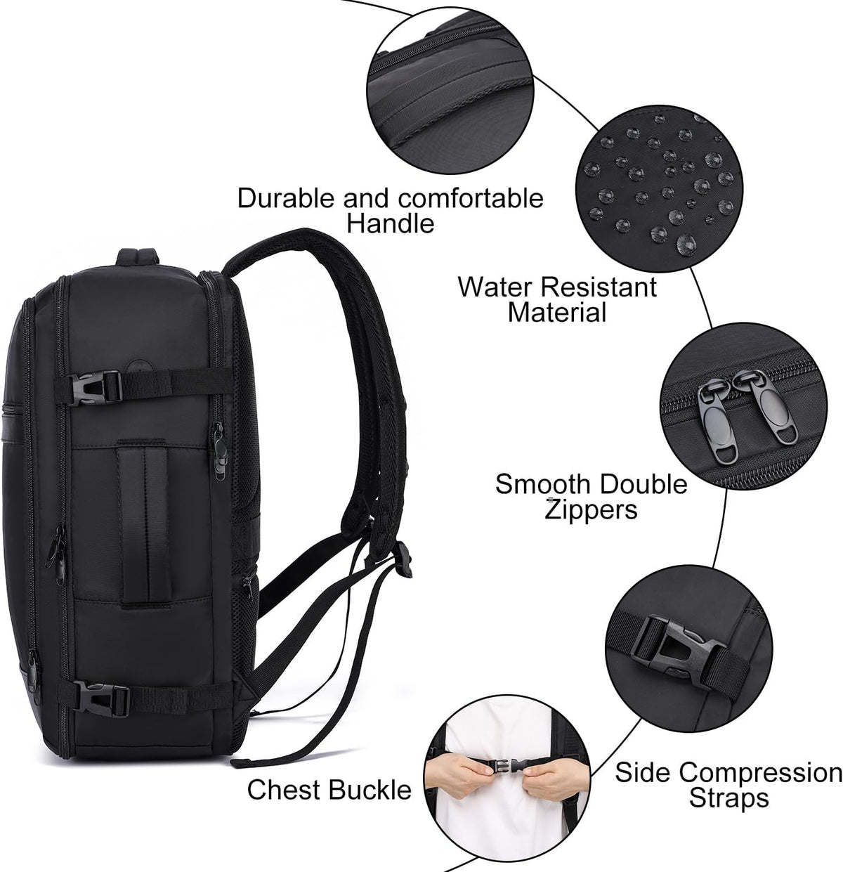 Travel Backpack for Men,Airplane Approved Carry On Backpack Suitcase with Shoe Pouch, Luggage Bag TSA 15.6inch Laptop Mochila Flight Approved Personal Item Travel Bag Bookbag Travel Essentials,Black