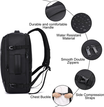 Travel Backpack for Men,Airplane Approved Carry On Backpack Suitcase with Shoe Pouch, Luggage Bag TSA 15.6inch Laptop Mochila Flight Approved Personal Item Travel Bag Bookbag Travel Essentials,Black