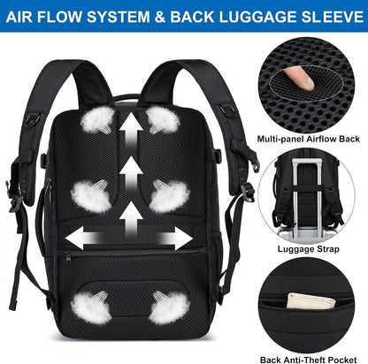 Travel Backpack for Men,Airplane Approved Carry On Backpack Suitcase with Shoe Pouch, Luggage Bag TSA 15.6inch Laptop Mochila Flight Approved Personal Item Travel Bag Bookbag Travel Essentials,Black