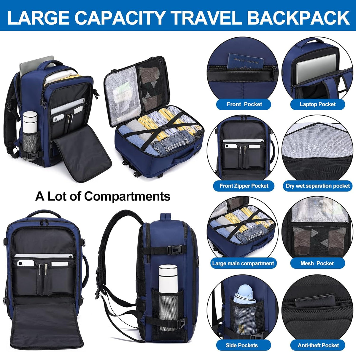 Travel Backpack for Men,Airplane Approved Carry On Backpack Suitcase with Shoe Pouch, Luggage Bag TSA 15.6inch Laptop Mochila Flight Approved Personal Item Travel Bag Bookbag Travel Essentials,Black