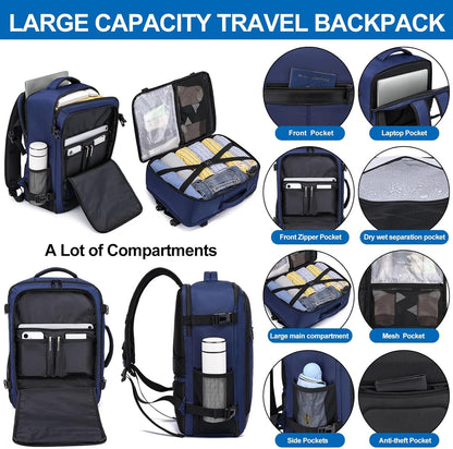 Travel Backpack for Men,Airplane Approved Carry On Backpack Suitcase with Shoe Pouch, Luggage Bag TSA 15.6inch Laptop Mochila Flight Approved Personal Item Travel Bag Bookbag Travel Essentials,Black