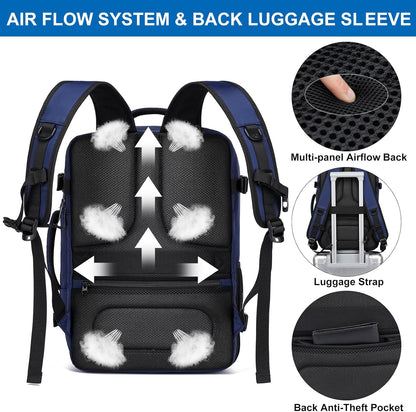 Travel Backpack for Men,Airplane Approved Carry On Backpack Suitcase with Shoe Pouch, Luggage Bag TSA 15.6inch Laptop Mochila Flight Approved Personal Item Travel Bag Bookbag Travel Essentials,Black