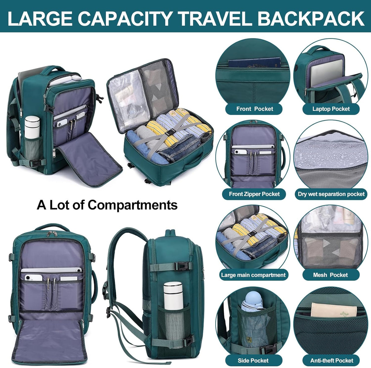 Travel Backpack for Men,Airplane Approved Carry On Backpack Suitcase with Shoe Pouch, Luggage Bag TSA 15.6inch Laptop Mochila Flight Approved Personal Item Travel Bag Bookbag Travel Essentials,Black