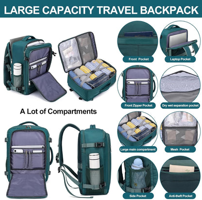Travel Backpack for Men,Airplane Approved Carry On Backpack Suitcase with Shoe Pouch, Luggage Bag TSA 15.6inch Laptop Mochila Flight Approved Personal Item Travel Bag Bookbag Travel Essentials,Black