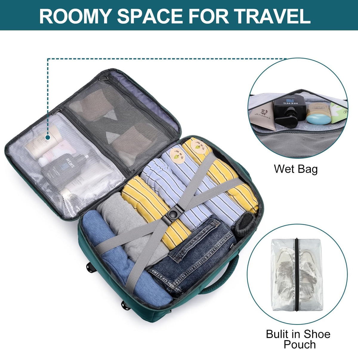 Travel Backpack for Men,Airplane Approved Carry On Backpack Suitcase with Shoe Pouch, Luggage Bag TSA 15.6inch Laptop Mochila Flight Approved Personal Item Travel Bag Bookbag Travel Essentials,Black