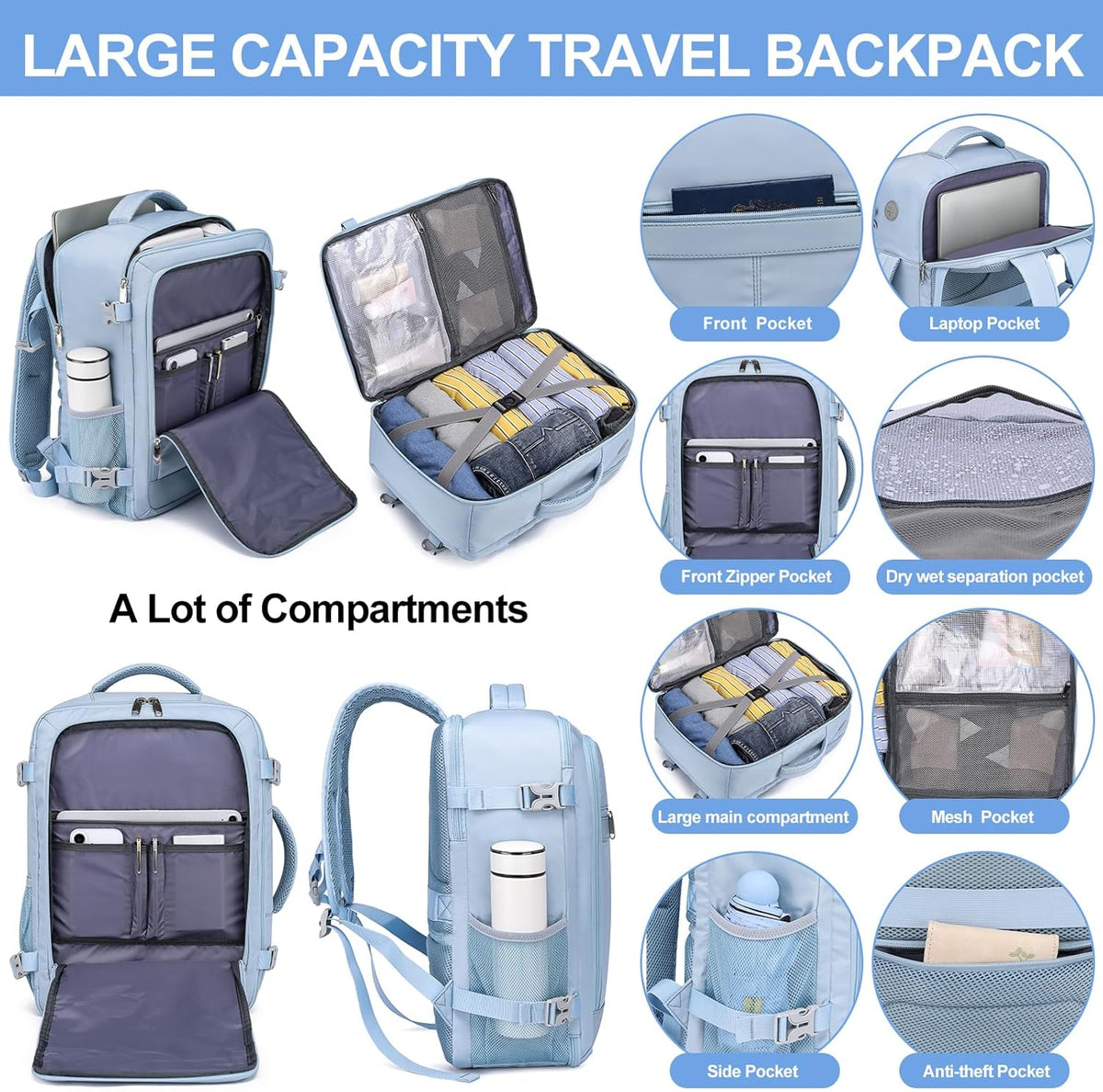Travel Backpack for Men,Airplane Approved Carry On Backpack Suitcase with Shoe Pouch, Luggage Bag TSA 15.6inch Laptop Mochila Flight Approved Personal Item Travel Bag Bookbag Travel Essentials,Black
