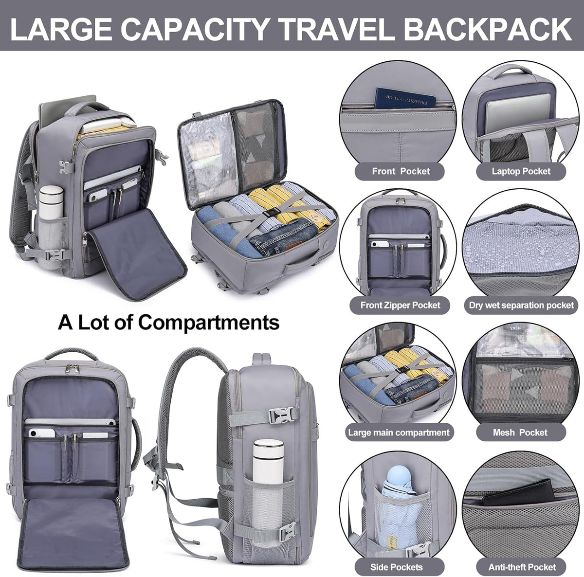 Travel Backpack for Men,Airplane Approved Carry On Backpack Suitcase with Shoe Pouch, Luggage Bag TSA 15.6inch Laptop Mochila Flight Approved Personal Item Travel Bag Bookbag Travel Essentials,Black